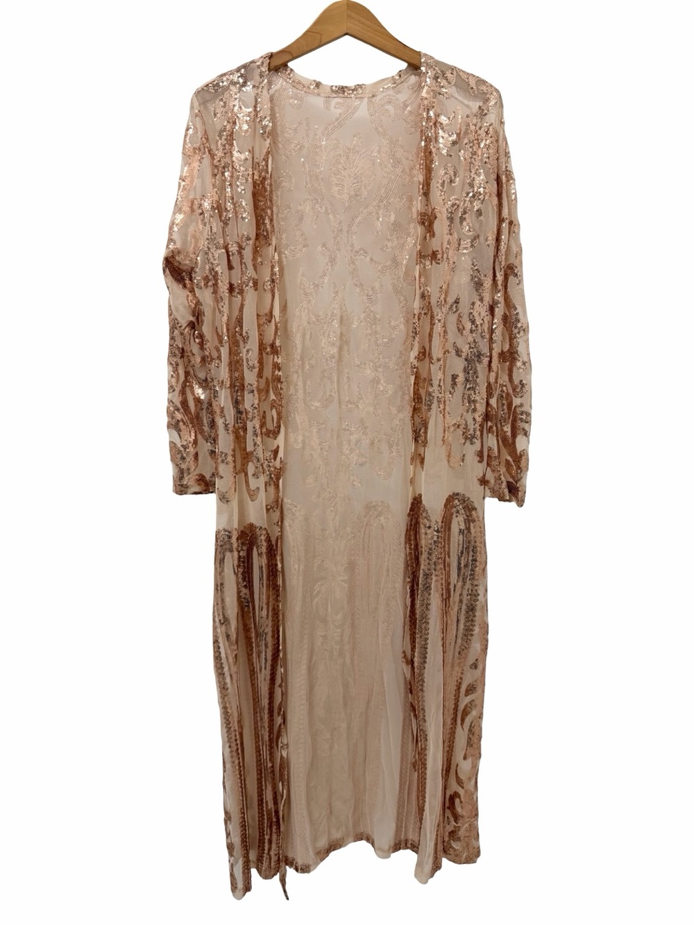 Sheer Sequined Long Duster Robe - Rose Gold Size XL